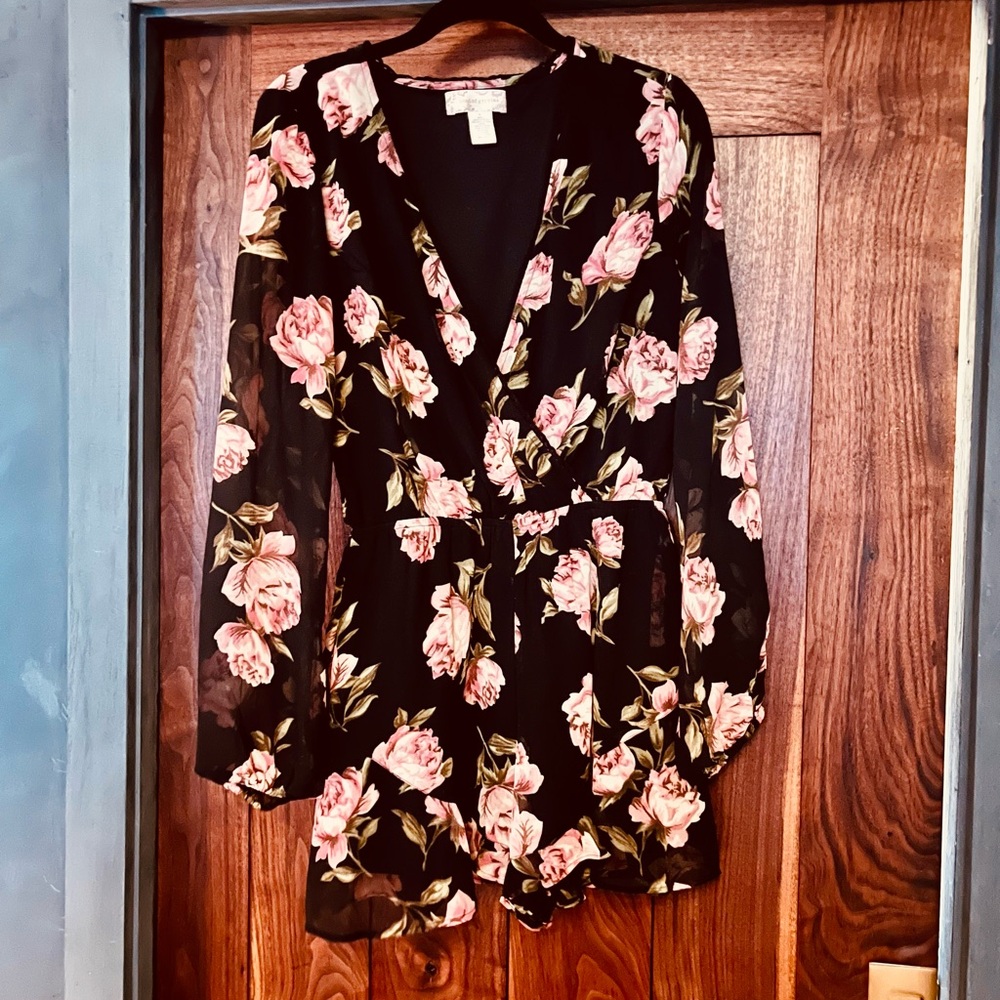 Band of Gypsies Black Romper with Pink Floral Design